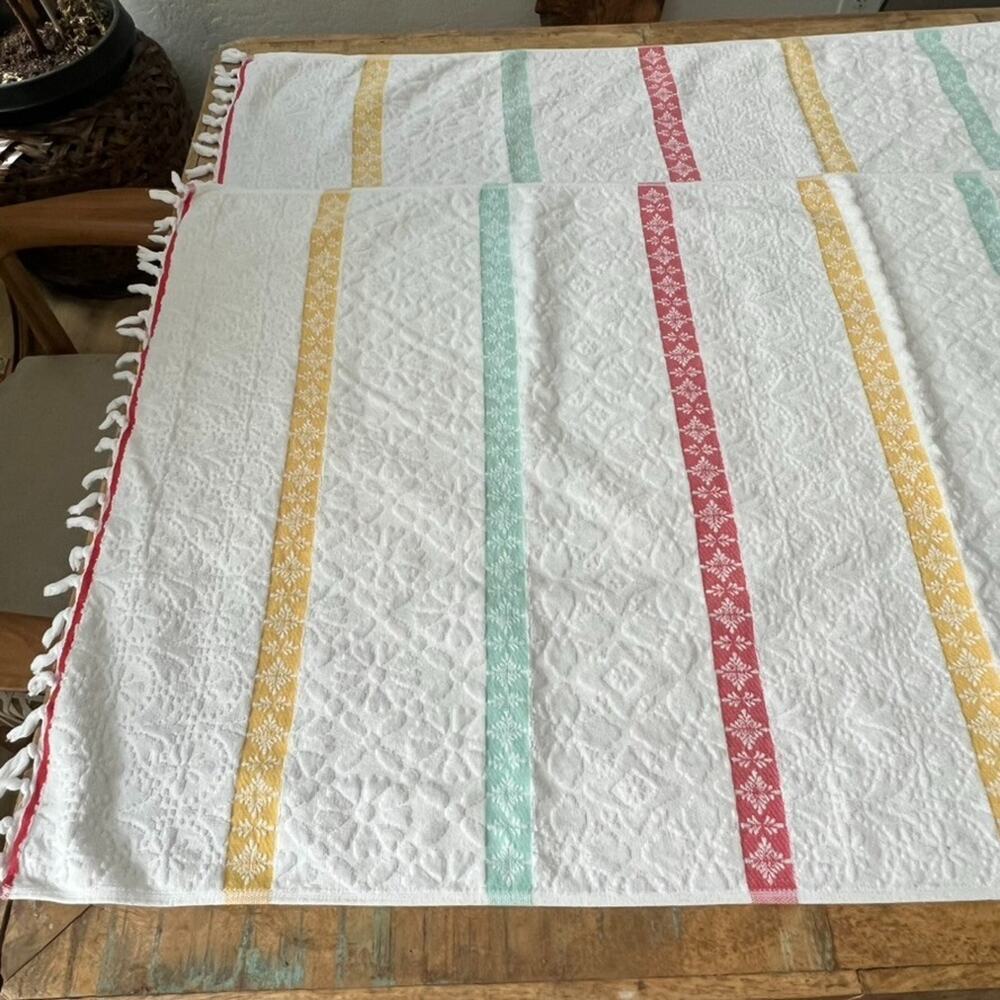 Pioneer Woman Bath Towels Set of 2 27" x 52" Sculpted Stripe Coral With Tassels